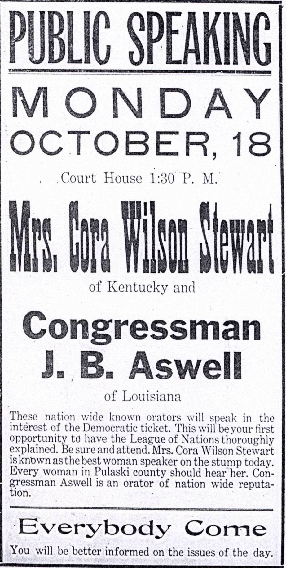 1920 Election Year ads ands Editorials in Pulaski County